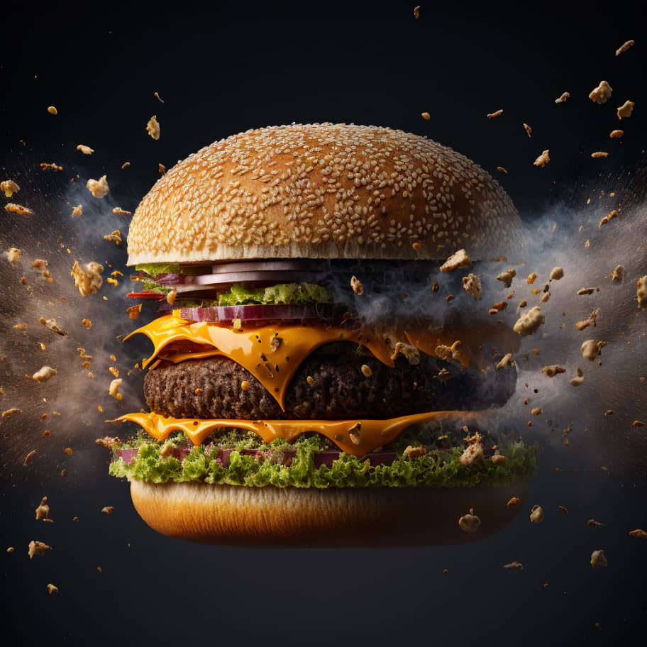 Delicious Hamburger On A Dark Background Image 01 - GenerativeAI X Webflow Template