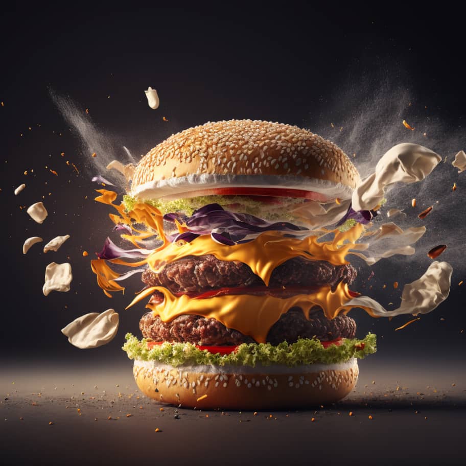 Delicious Hamburger On A Dark Background Image 03 - GenerativeAI X Webflow Template