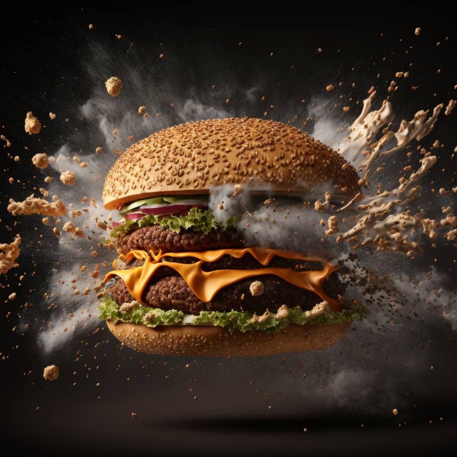 Delicious Hamburger On A Dark Background Image 04 - GenerativeAI X Webflow Template