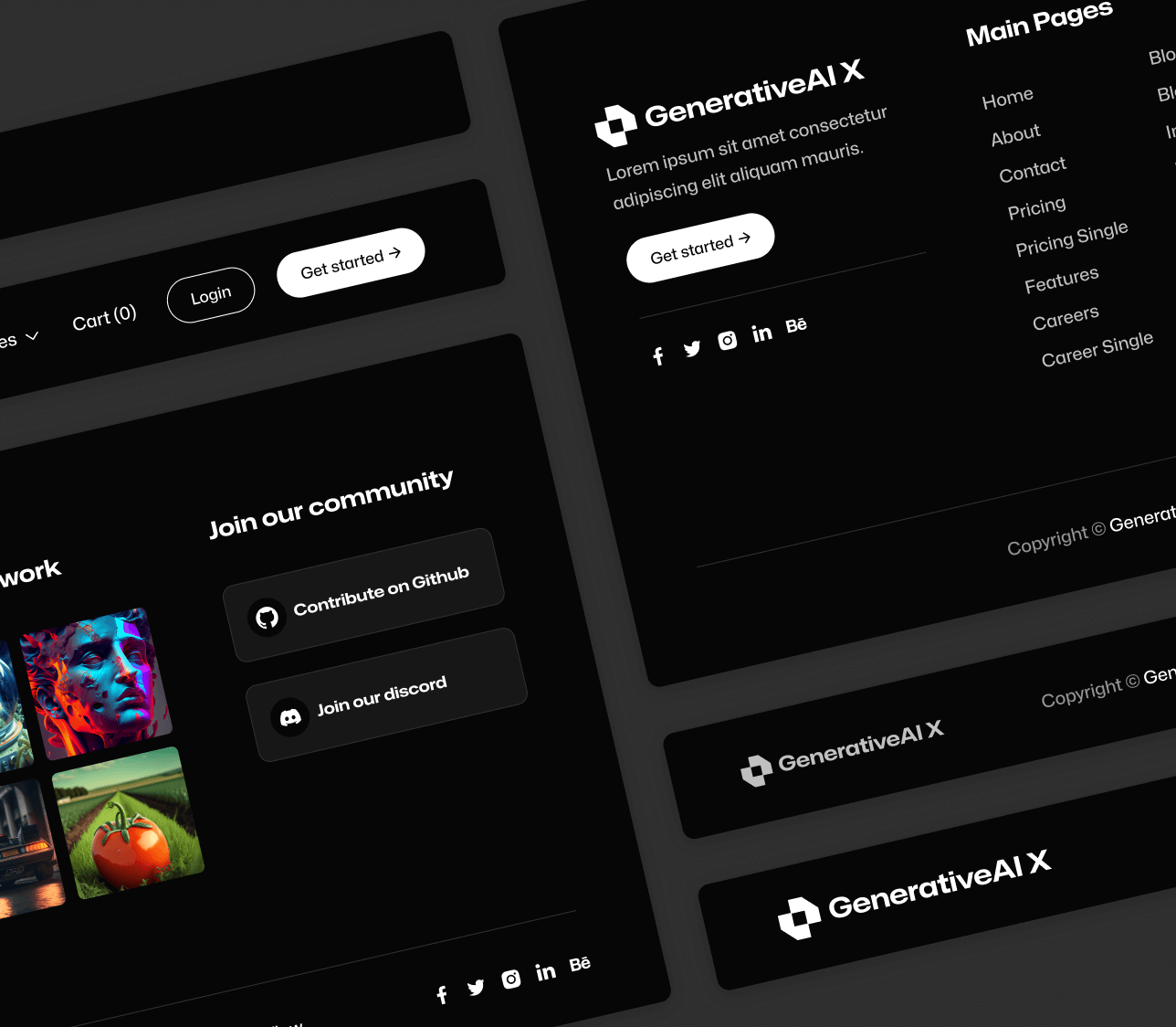 GenerativeAI X - 3 Headers And Footers - AI Generator Webflow Template