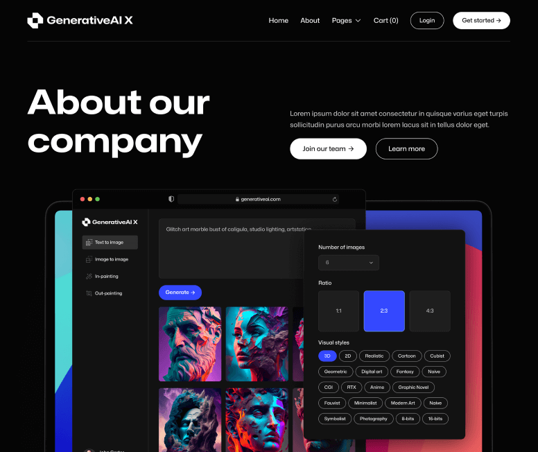 GenerativeAI X - About Page - AI Generator Webflow Template