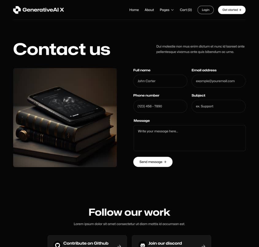 GenerativeAI X - Contact Page - AI Generator Webflow Template
