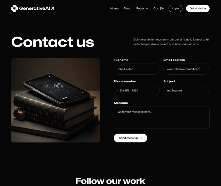 GenerativeAI X - Contact Page - AI Generator Webflow Template