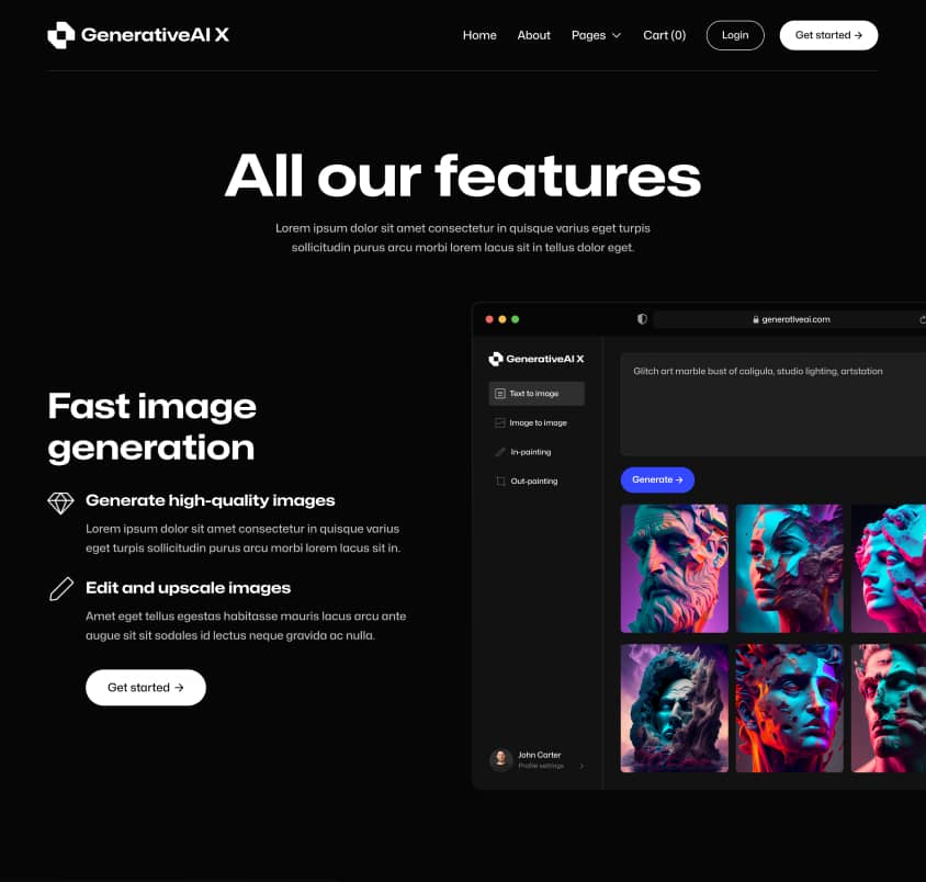 GenerativeAI X - Features Page - AI Generator Webflow Template