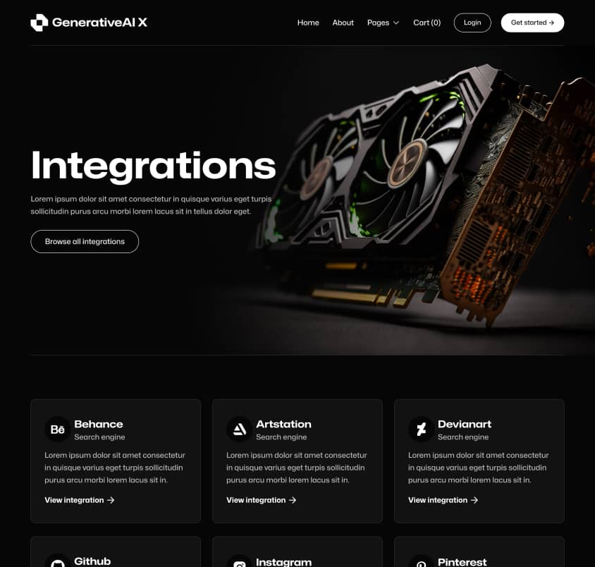 GenerativeAI X - Integrations Page - AI Generator Webflow Template