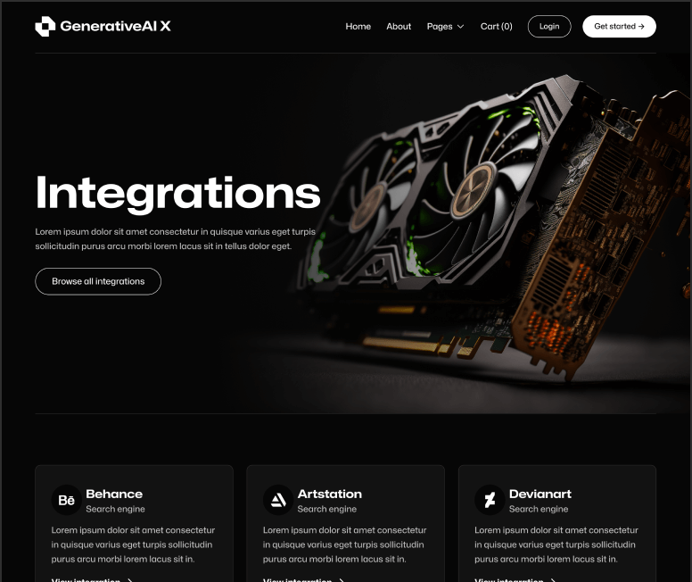 GenerativeAI X - Integrations Page - AI Generator Webflow Template