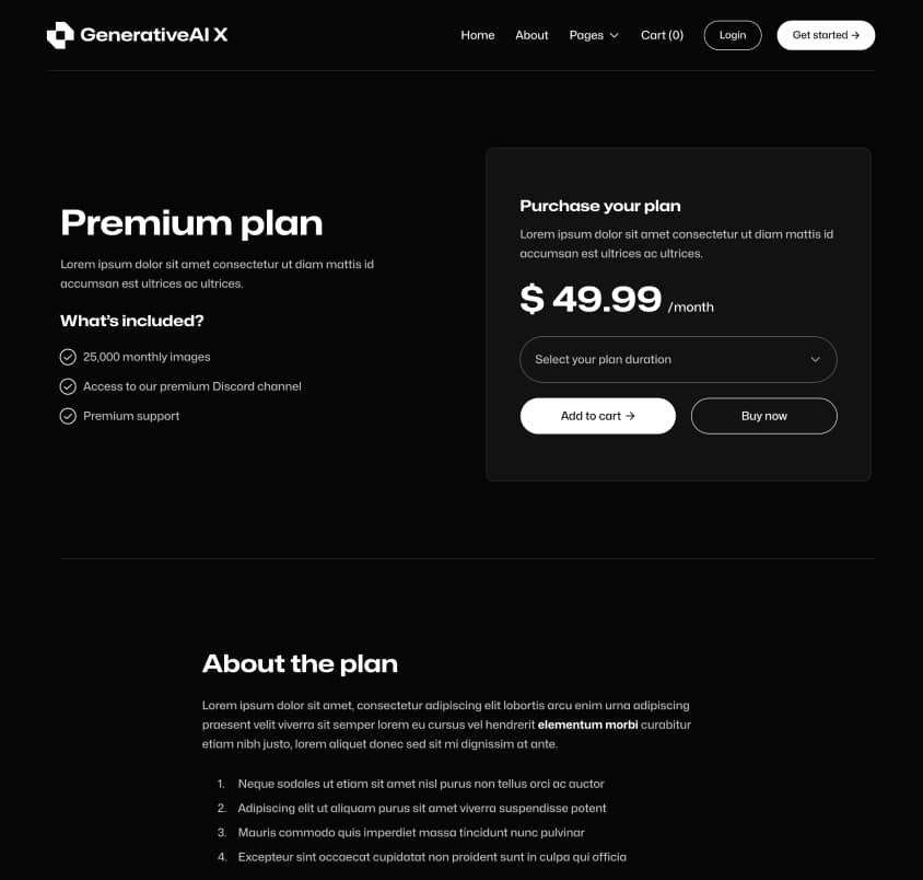 GenerativeAI X - Pricing Single Page - AI Generator Webflow Template