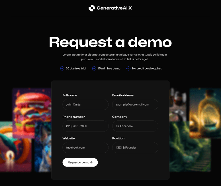 GenerativeAI X - Request A Demo Page - AI Generator Webflow Template